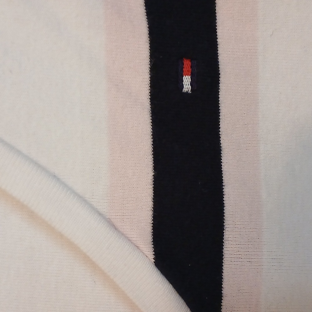 Tommy Hilfiger Women's Short Sleeve V-Neck Top - Pink and Black Stripes - Picture 3 of 5